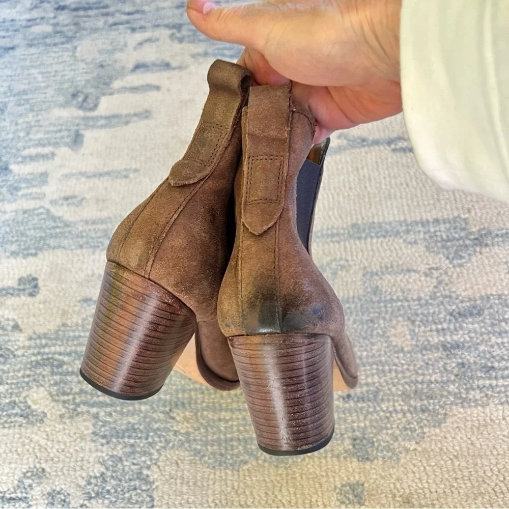 RAG & BONE WALKER PULL ON DISTRESSED LEATHER CHELSEA BOOTS STACKED HEEL SIZE 8